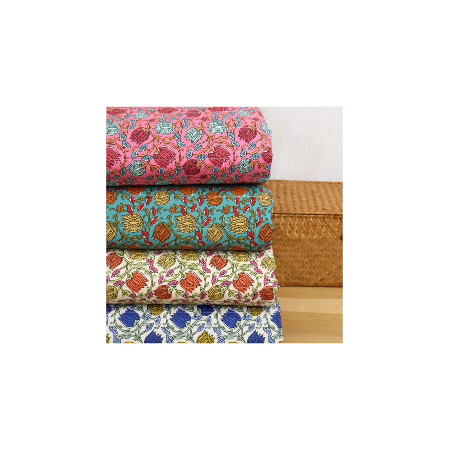 Tissu coton matelassé réversible Isis - bleu paon