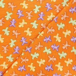 Tissu coton phosphorescent Glow ghosts - Skeleton bones - orange