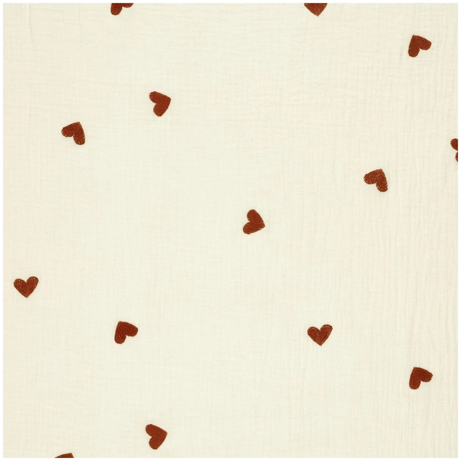 Tissu double gaze de coton brodé Cœur - écru