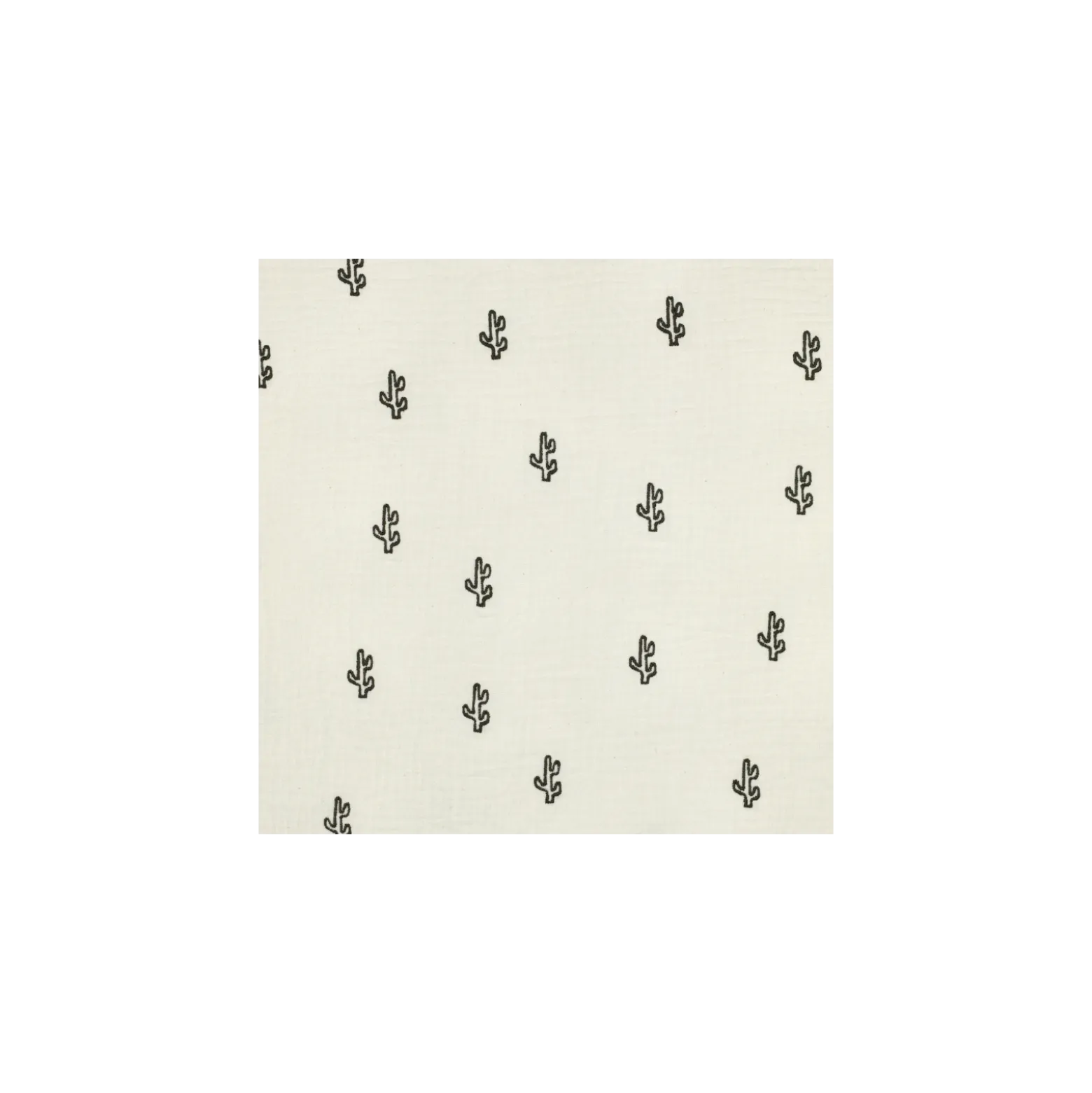 Tissu double gaze de coton brodé Cactus - écru