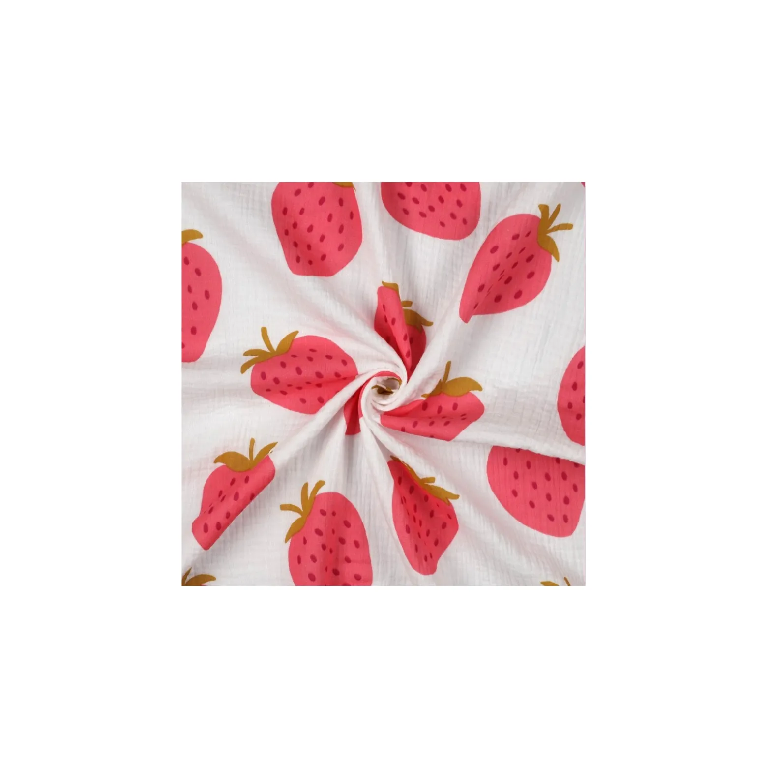 Tissu double gaze de coton Fraise - blanc cassé
