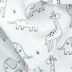 Tissu double gaze de coton Girafon et Éléphanteau