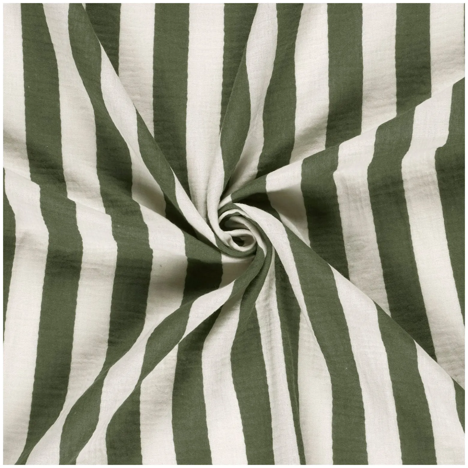 Tissu double gaze de coton rayé - vert kaki