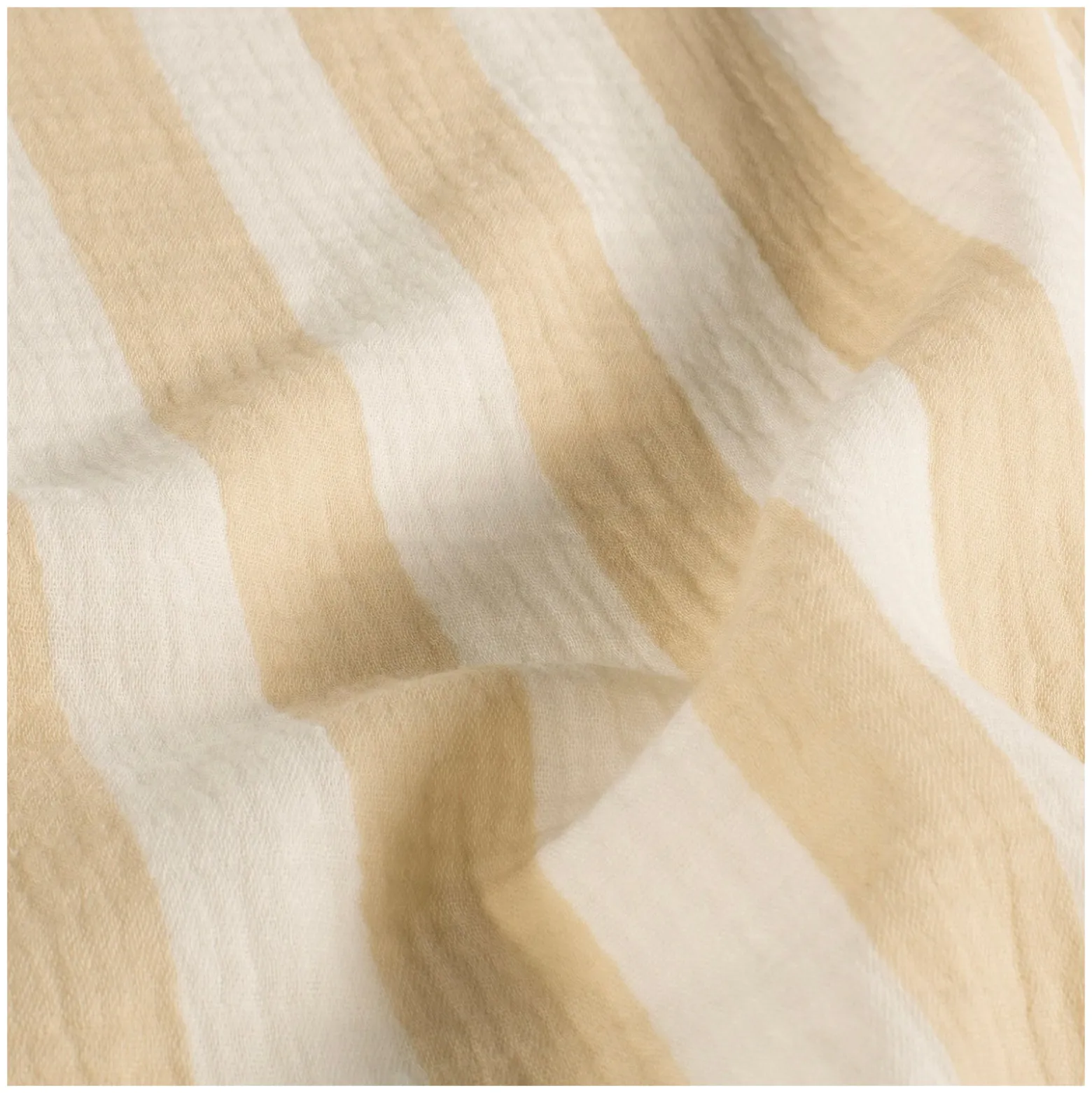 Tissu double gaze de coton rayé - beige