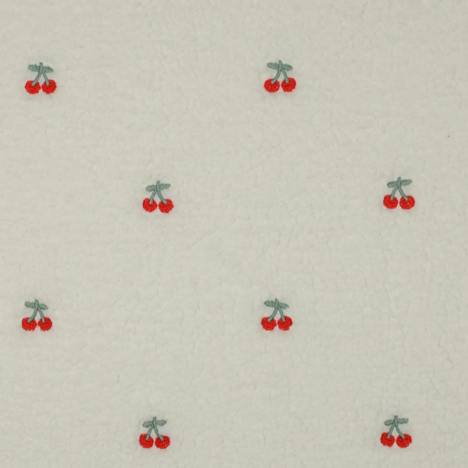Tissu fourrure sherpa brodé Cerise - écru