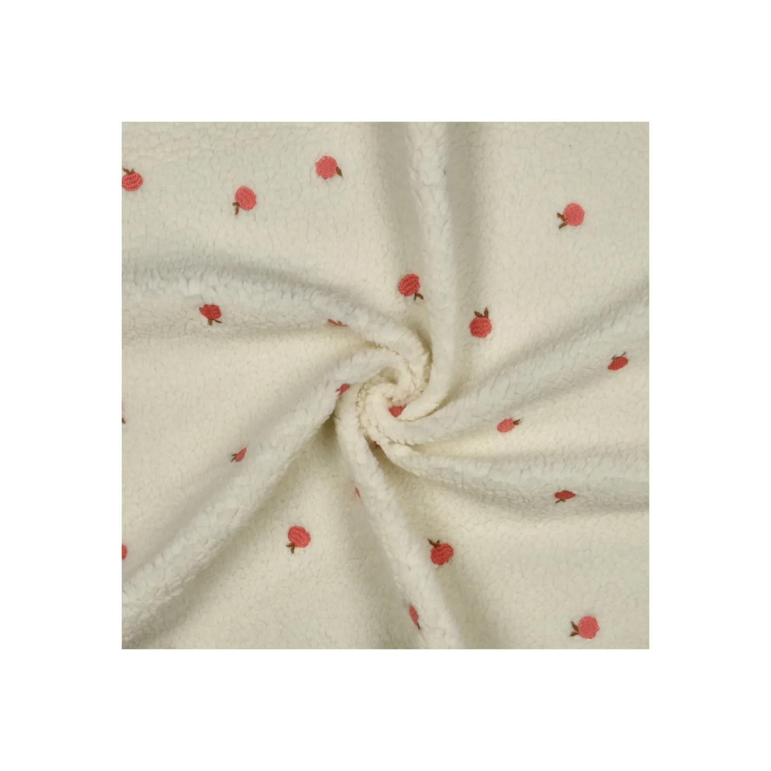 Tissu fourrure sherpa brodé Pêche - écru