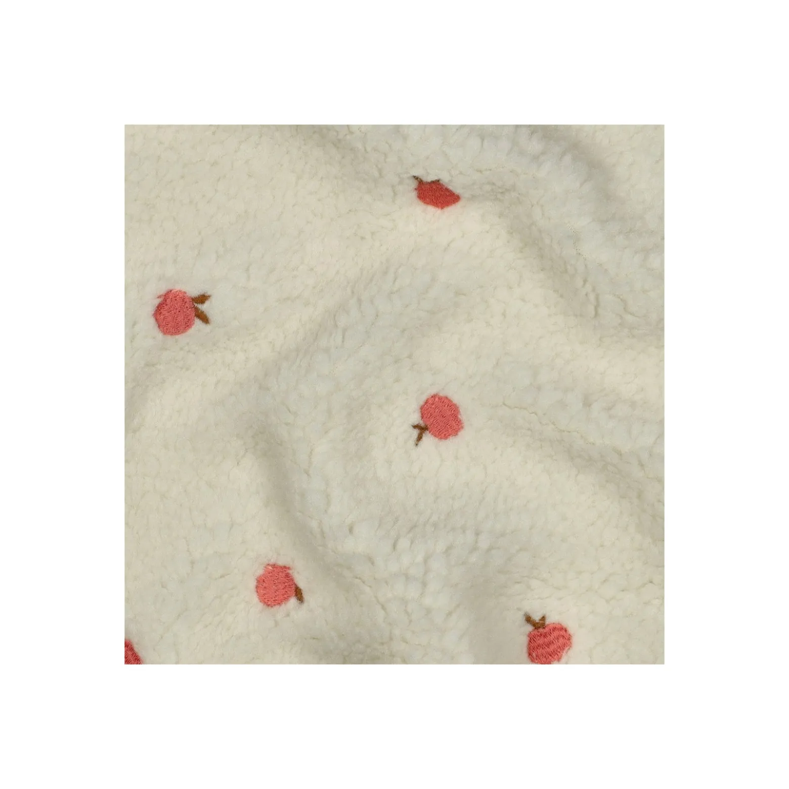 Tissu fourrure sherpa brodé Pêche - écru