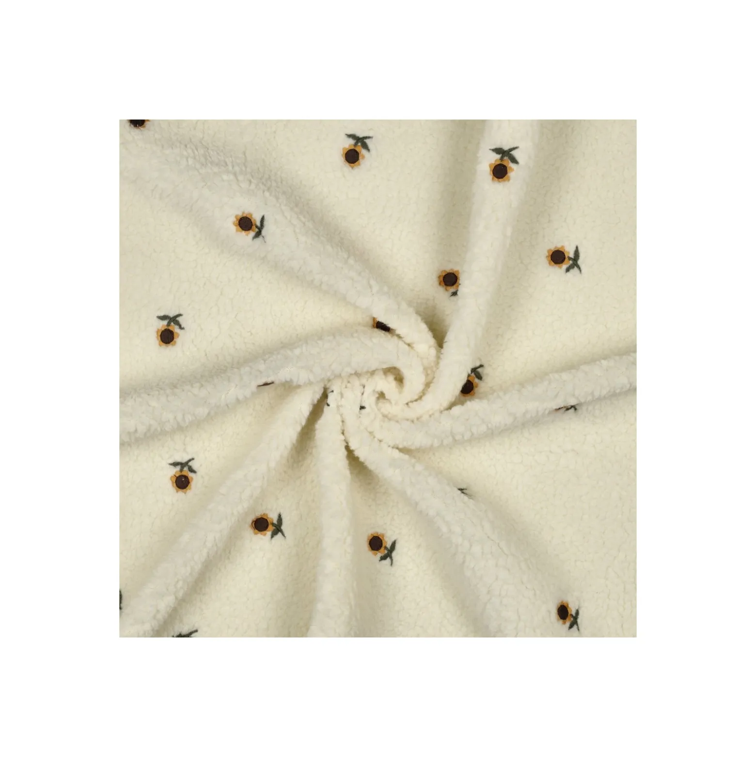 Tissu fourrure sherpa brodé Tournesol - écru