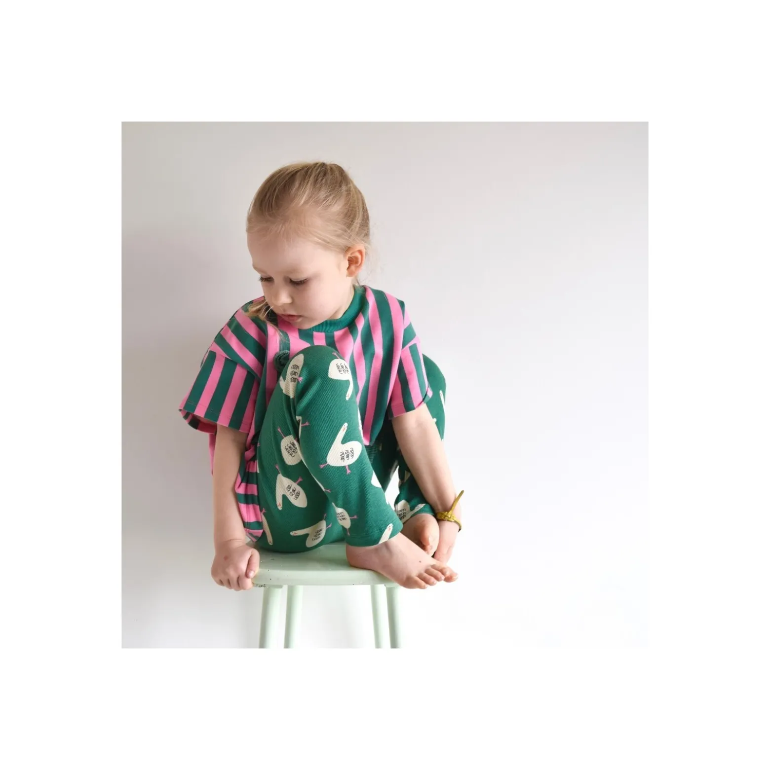 Tissu french terry Jennifer Bouron Stripes - rose/vert