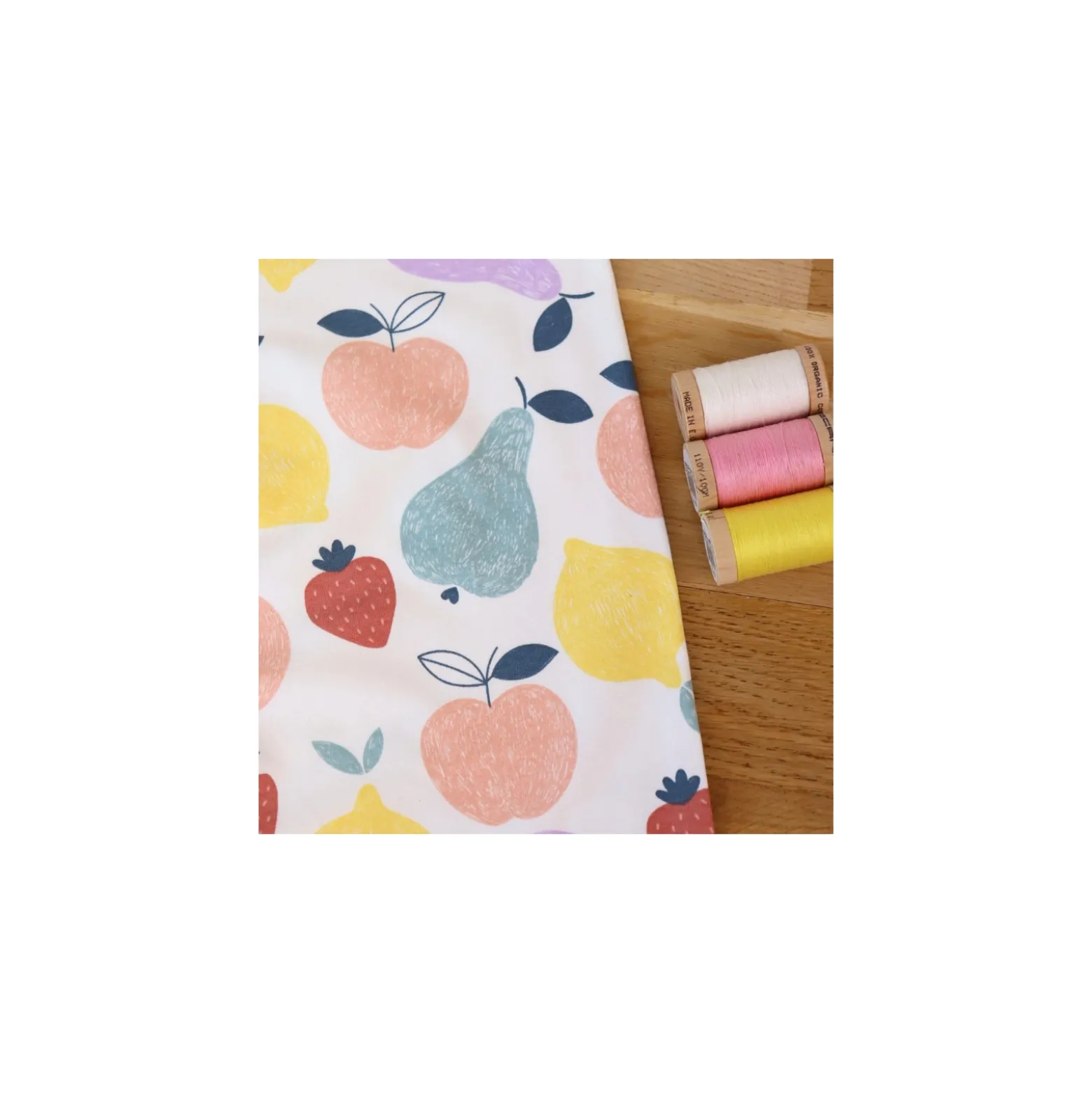 Tissu french terry Summer fruits - écru