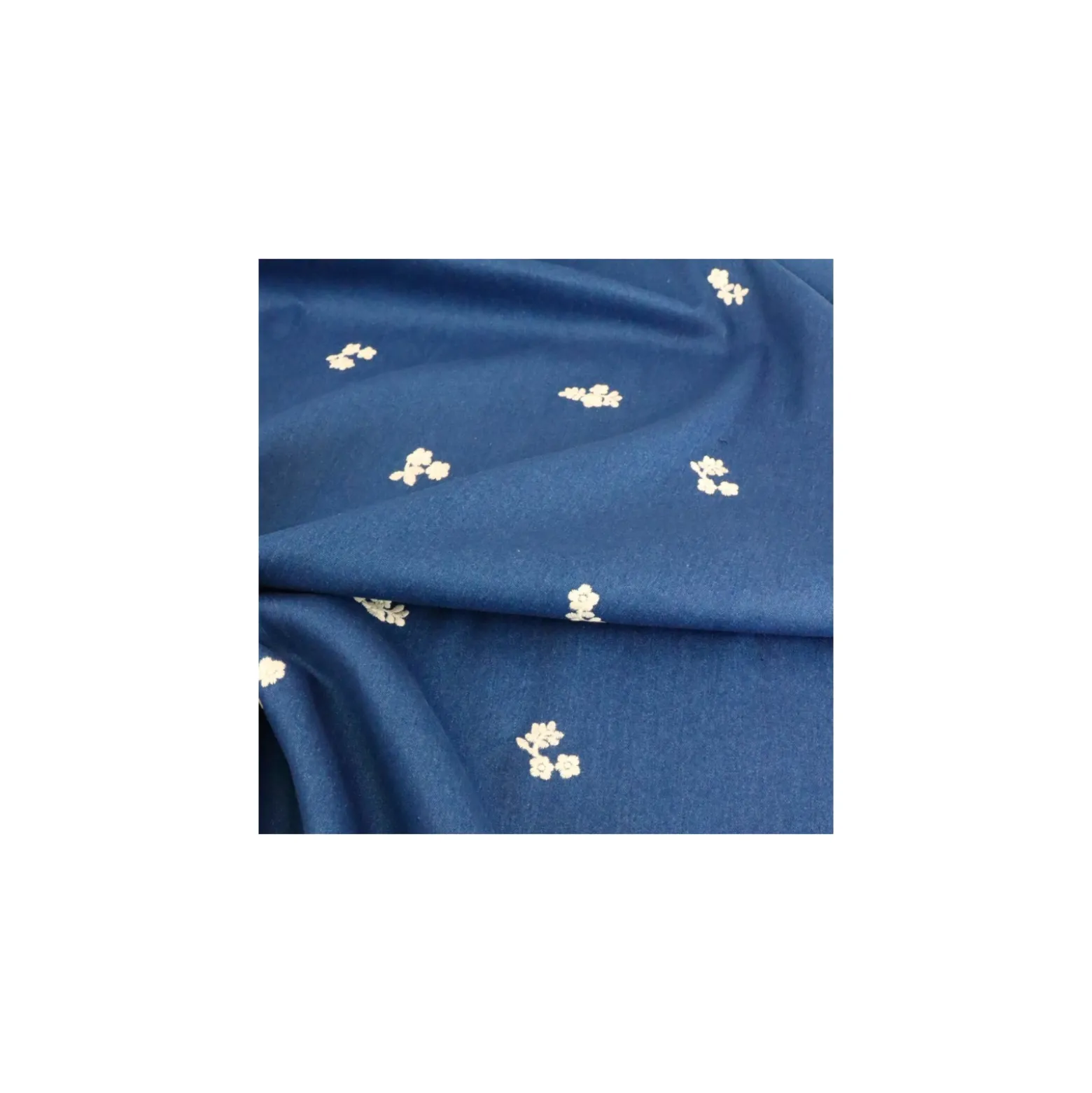 Tissu jean brodé Jean & col - bleu