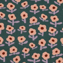 Tissu jersey côtelé Jennifer Bouron Fleurs - vert