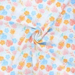 Tissu polyester Tropical leaves - écru