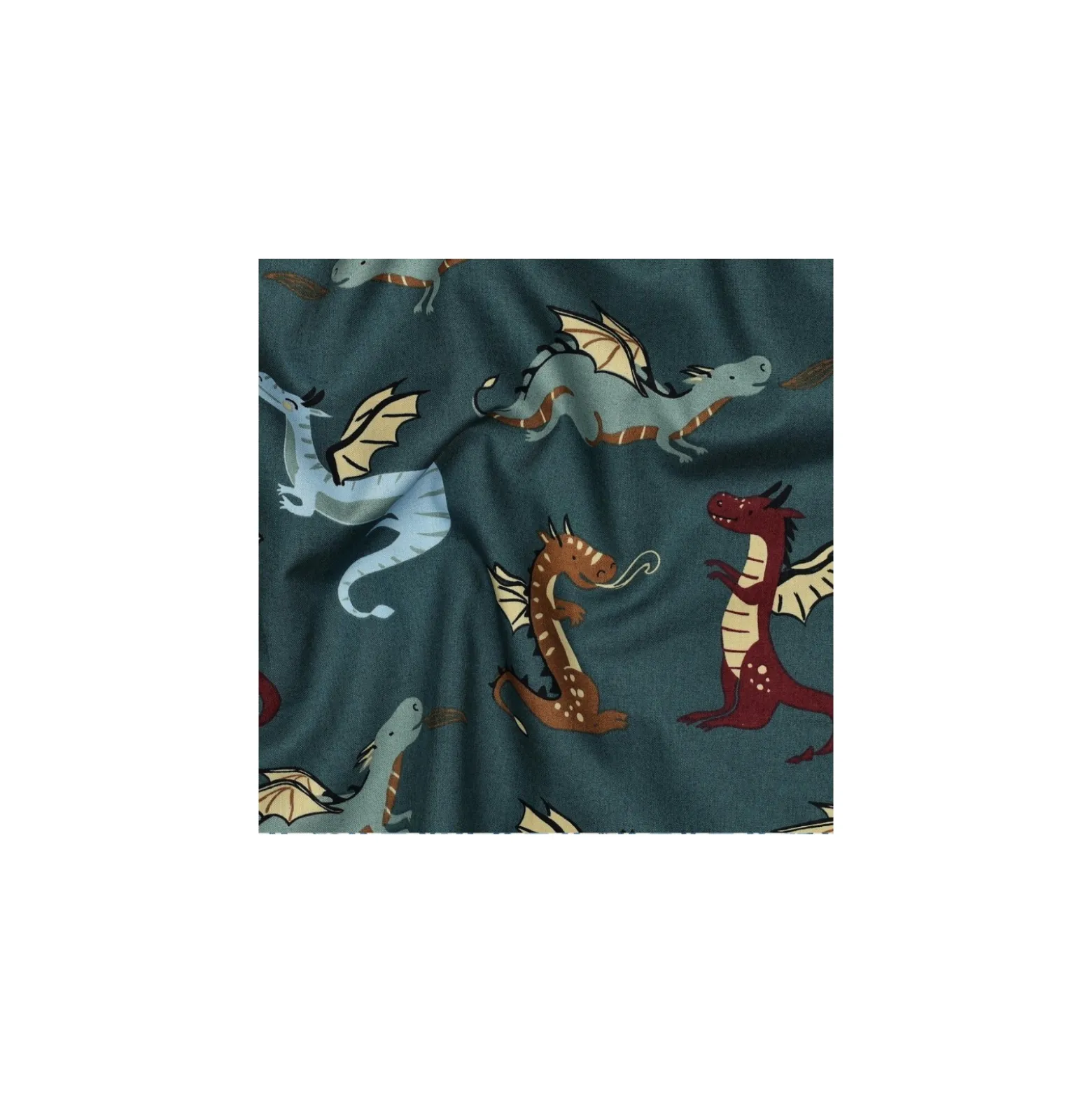 Tissu popeline de coton Dragons - bleu pétrole