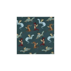 Tissu popeline de coton Dragons - bleu pétrole
