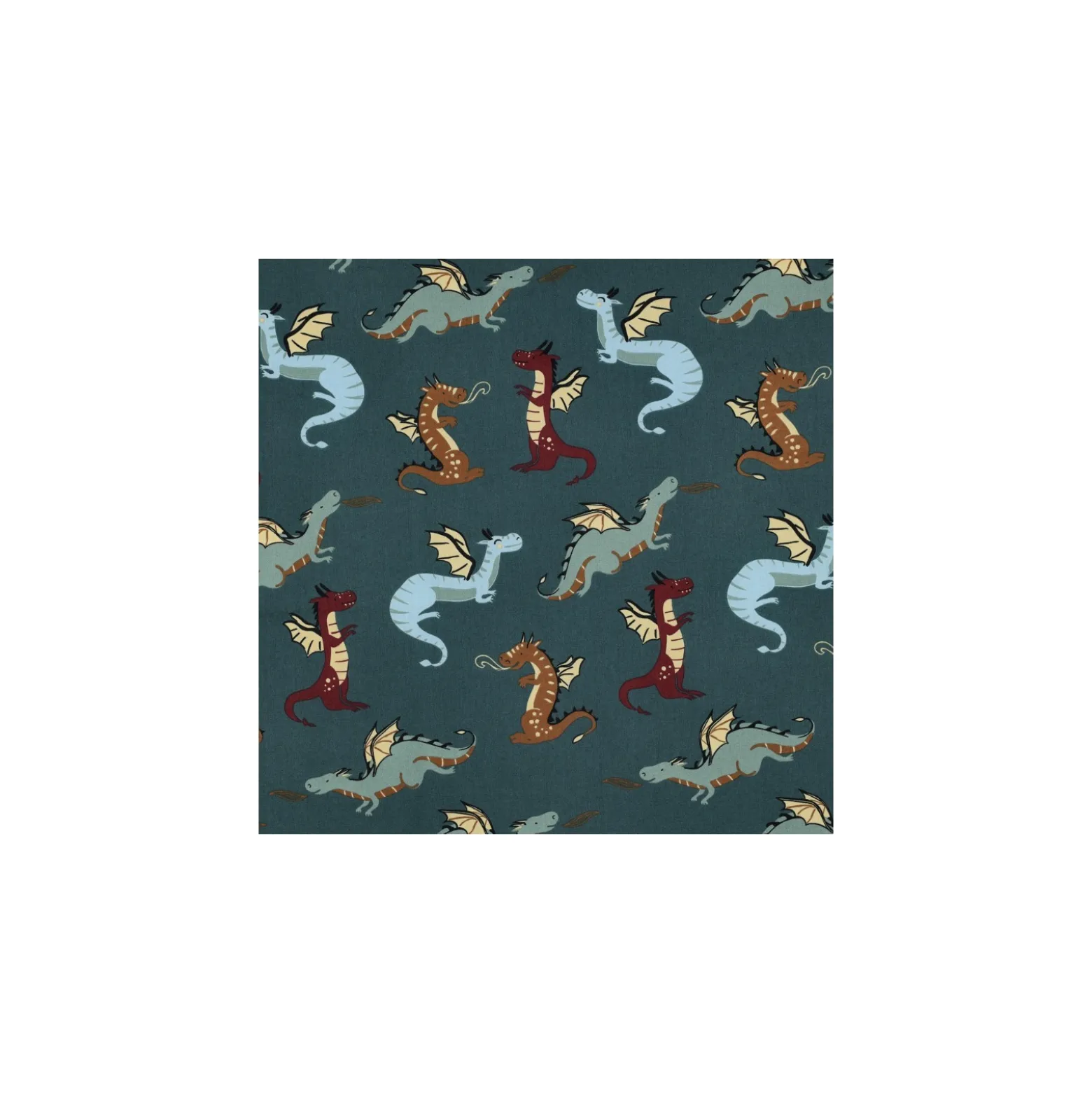 Tissu popeline de coton Dragons - bleu pétrole