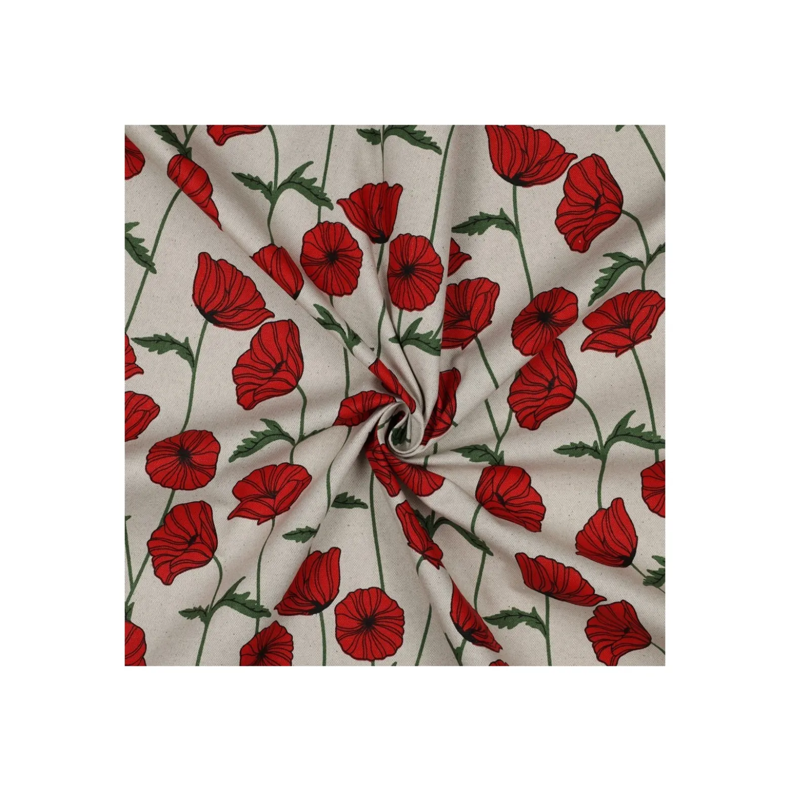 Tissu toile de coton aspect lin enduit Coquelicot - naturel