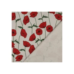 Tissu toile de coton aspect lin enduit Coquelicot - naturel