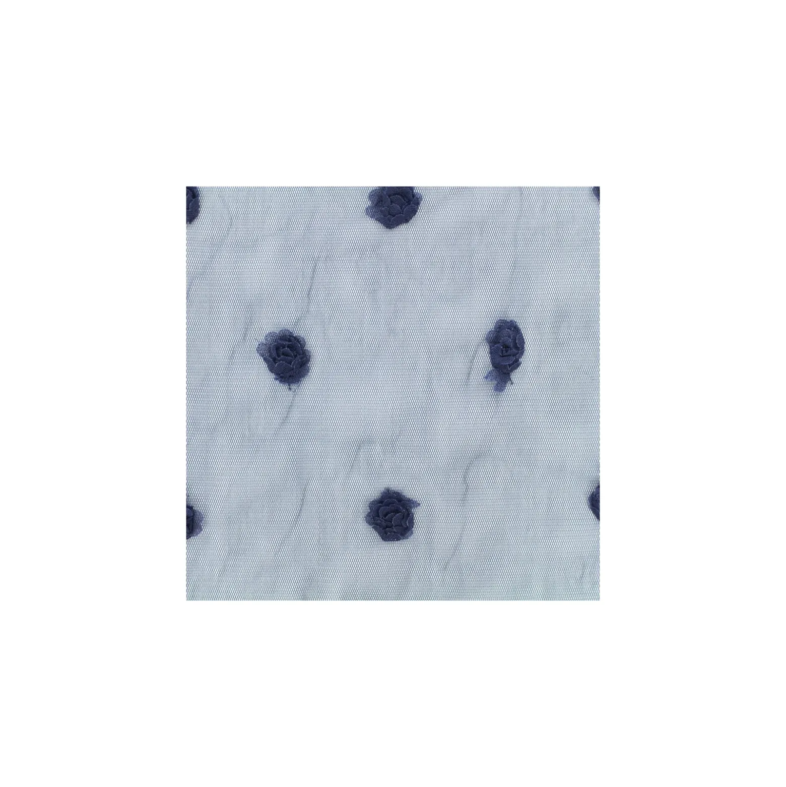 Tissu tulle brodé Rose - bleu marine