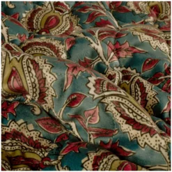 Tissu velours matelassé Cachemire - bleu paon